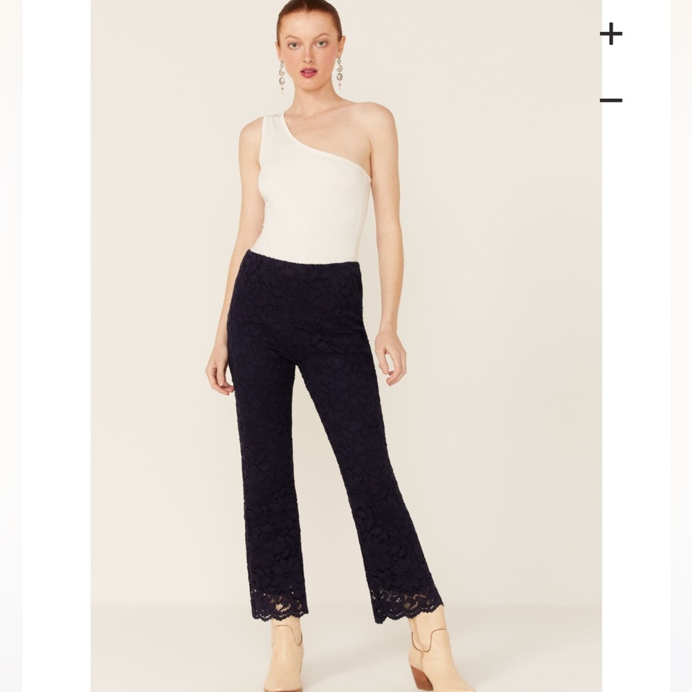 Free People Disco Wild Indigo Lace Flare Pant sz L